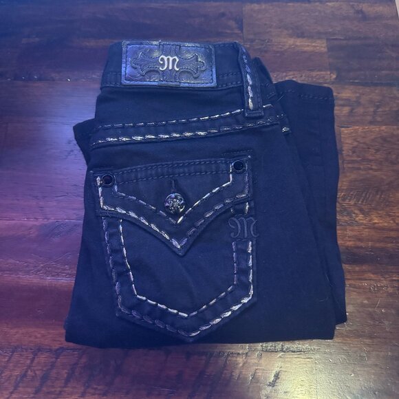 Miss Me Silver Metallic Classic Bootcut Jeans ~ 23 SHORT - Picture 4 of 5